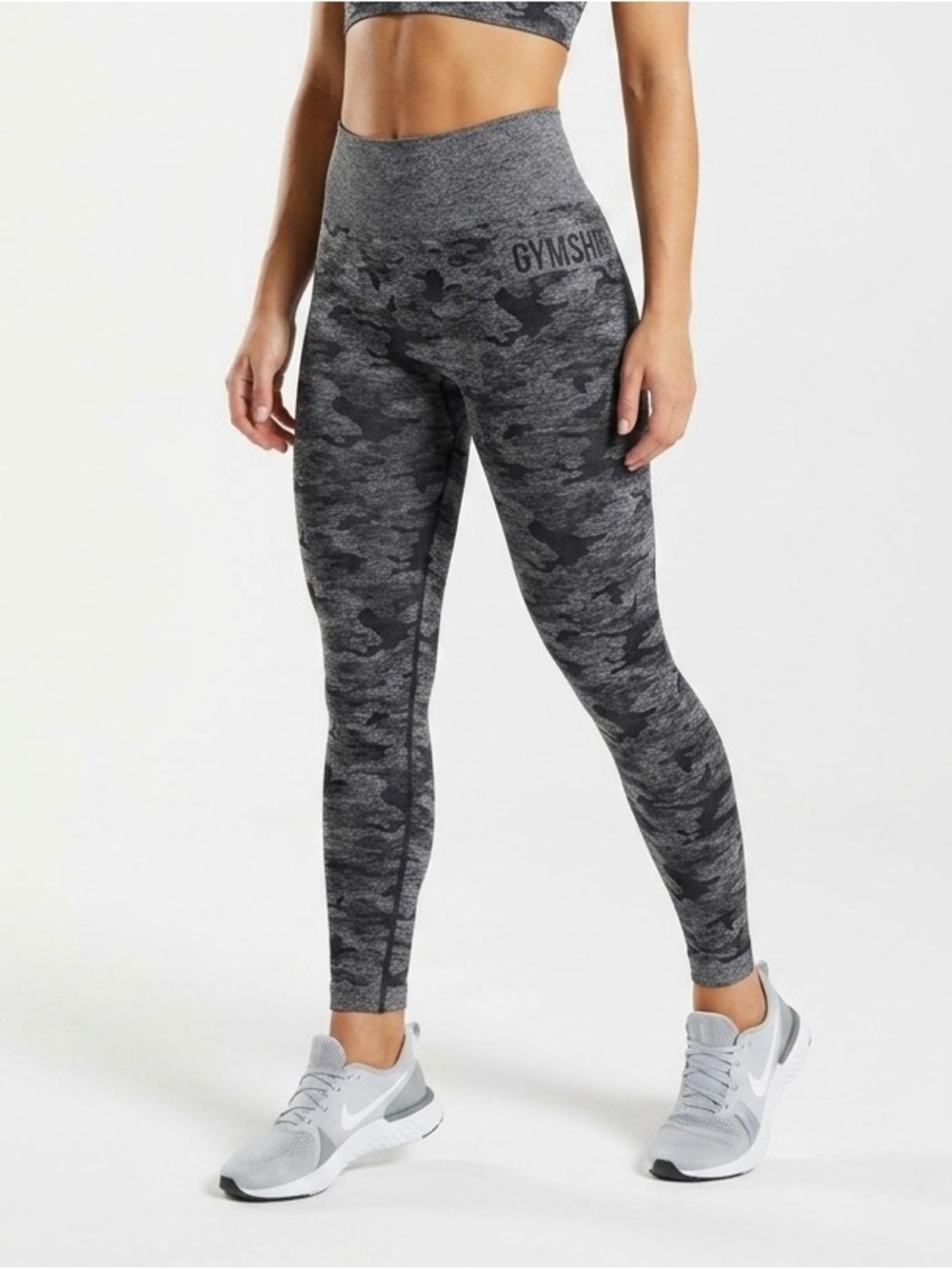 Gymshark Seamless High-rise Camo Leggings Size Large Black Grey Scrunch